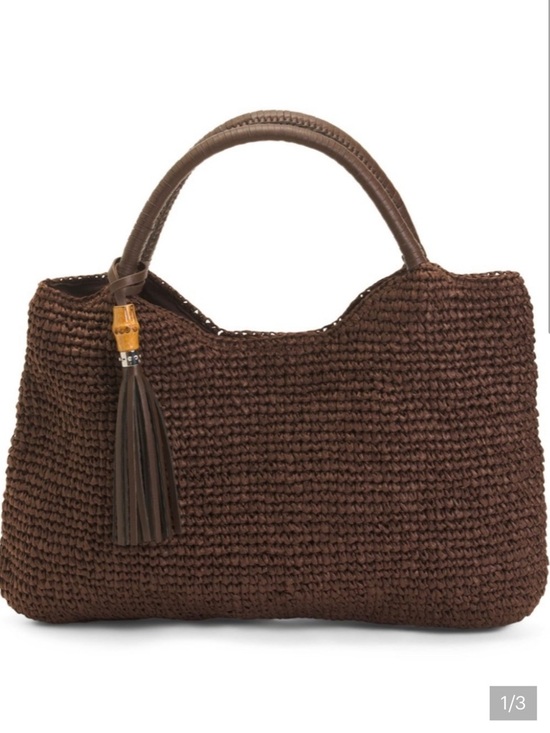 Tommy Bahama Handbags - Tommy Bahama Dark Brown Woven Tote with Tassel